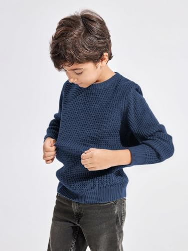 Haloumoning Boys Casual Pullover Sweaters Kids Chunky Crewneck Waffle Knit Jumper Tops 4-14 Years4