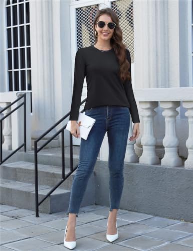 Image of YUCOLEN Long Sleeve Shirts for Women Cotton Crew Neck Casual Tops Fall