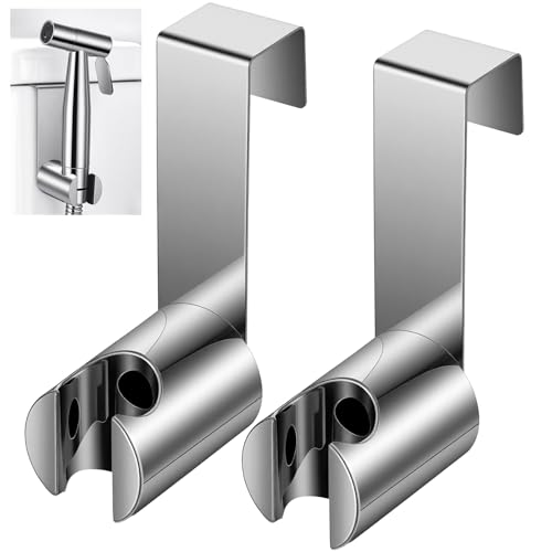 2 Pcs Bidet Sprayer Holder For Toilet Stainless Steel Bidet Sprayer Holder, Wall Mounted Bathroom Attachment Hanging Bracket For Handheld Shower Wand Hand Shower Toilet Silver