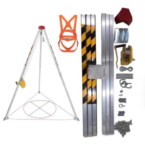 BYFSRUS Emergency Rescue Tripod Kit, Aluminum Alloy Confined Space Tripod with 1200Lb Winch, Self-Locking Device, Suitable for Fire Station Rescue Tripods