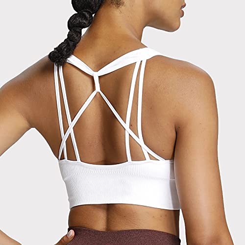 Aoxjox Women's Workout Ribbed Seamless Sports Bras Fitness Running Yoga Crop Tank Top (White, Medium) #TOP3