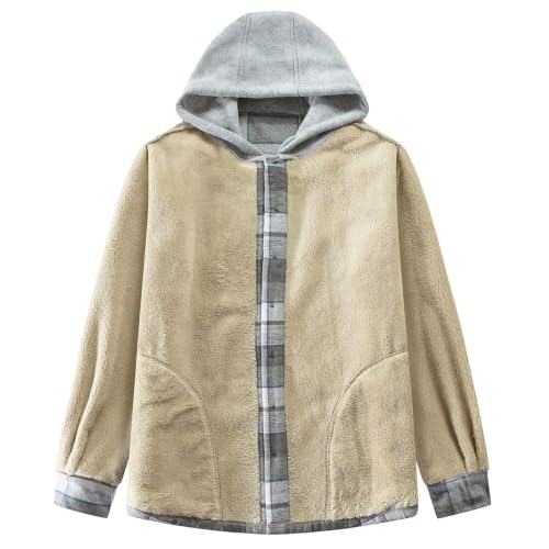 Image of Men's Cotton Plaid Shirt Jacket Fleece Flannel Sherpa Button Down