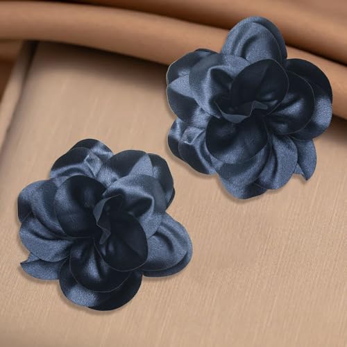 Image of 2Pack 6inch Extra Large Satin Brooches Lapel Pins Dainty Elegant Fabric Camellia Rose Flower Brooch Pin for Women Wedding Part Dance Clothes Accessories Jewelry