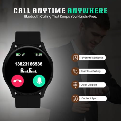 Image of PunnkFunnk Active 5 Smart Watch with 1.3 inch AMOLED HD Display | Bluetooth Calling, AI Voice Assistant, 100+ Sports Modes, Heart Rate & SPO₂ Tracking, IP68 Waterproof for Men & Women- (Black)