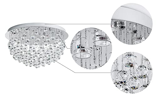 Saint Mossi 12-Lights Modern Chandelier K9 Crystal Light Fixture,Modern Flush Mount Ceiling Light Fixtures Raindrop Chandelier for Bedroom,Dining Room,Living Room,H16 x D28