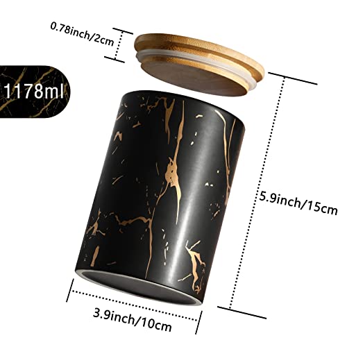 Black Kitchen Ceramic Canister Set - 1178 Ml(39.83 Oz) Airtight Set Of 3 Coffee Sugar Tea Storage Canisters Food Storage Containers Pots Jars With Bamboo Lid For Farmhouse Kitchen Counter #TOP1