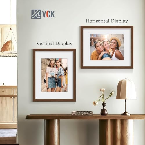 Image of VCK 16x20 Picture Frames 5 Pack, Brown Wood, 11x14 Mat, Glass, for Artwork
