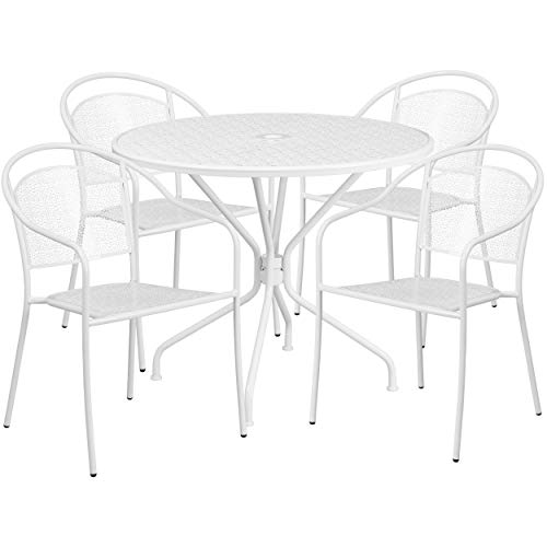 Flash Furniture Commercial Grade 35.25" Round Gold Indoor-Outdoor Steel Patio Table Set With 4 Round Back Chairs #TOP1