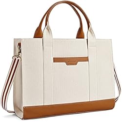 Maletin Elegante Mujer Missnine Bolsa de lona para portátil de 15,6 pulgadas, maletín para mujer, gran capacidad, bolso para oficina, escuela, viajes, Beige + Marrón, Elegante