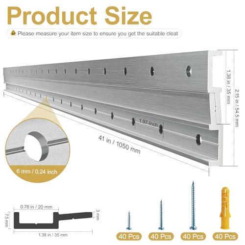 Image of French Cleat Hanger Heavy Duty 41 inch - 2 Pairs Aluminum Alloy Z Clips Brackets Heavy Mirror Mounting Hardware 500 lbs Load Interlocking Z Hangers Picture Hanging Kit
