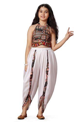 Image of Fashion Dream Girls Cotton Blend Printed Crop Top and Dhoti Set |Kids Ethnic Set |Suit for girls
