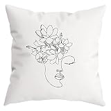 HUYAW Boho Abstract Flower Minimalist Woman Face Line Botanical Art Throw Pillow Cover, Boho Gifts f