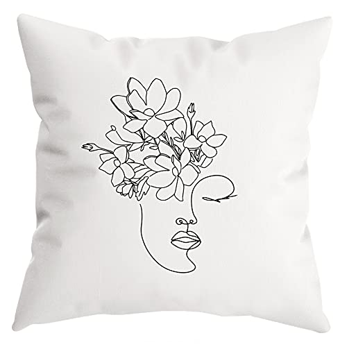 Huyaw Boho Abstract Flower Minimalist Woman Face Line Botanical Art Throw Pillow Cover, Boho Gifts For Women, Modern Art Pillow Case 18 X 18 Inch Home Room Bed Sofa Decor #TOP20