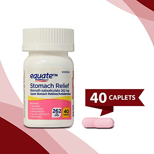 Equate Stomach Relief Caplets, 262 mg, 40 Ct Bundle with Exclusive \"Say \"No\" to Indigestion and Heartburn\" - Better Idea Guide (2 Items)