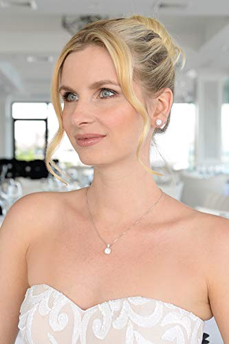 Mariell Necklace & Clip On Earrings Jewelry Set, 10Mm Cushion-Shaped Pave Halos With Round Cz Solitaires #TOP1