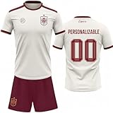 Champion's City Kit Camiseta y Pantalón España Segunda Equipación Niños Réplica Oficial Mundial 2026-2028 | Color Blanco con Detalles Morado | Conjunto Fútbol Infantil Tejido Transpirable