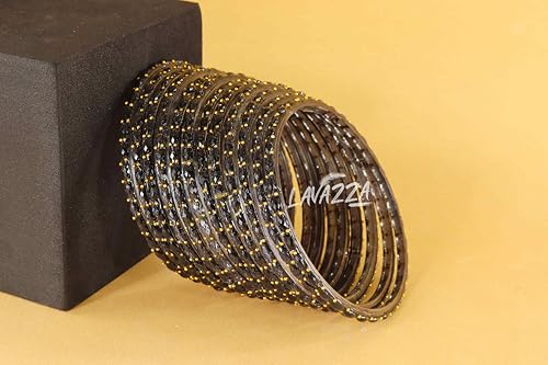 Image of LAVAZZA Raindrop Glass Bangles Set For Women & Girls with Zircon Diamond Stone & Beads | Trendy Transparent Crystal Glass Bangles | Fancy Kanch ki Chudi Set | Bangles for Wedding, Party- Set of 12