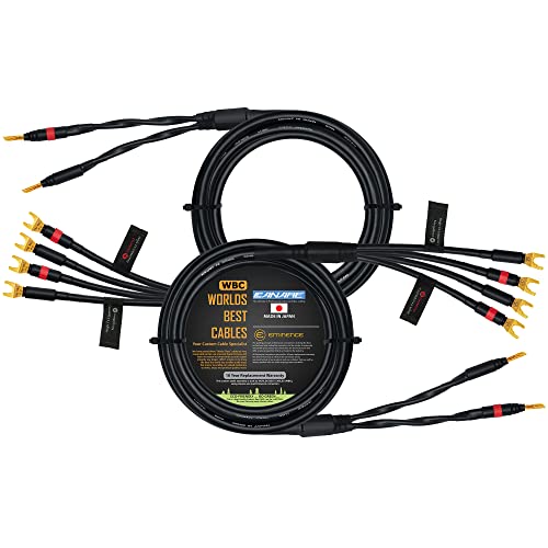 WORLDS BEST CABLES 8 Foot - Canare 4S11 – Audiophile Grade - HiFi Star-Quad Bi-Wire Speaker Cable Pair with Eminence Gold Banana & Spade Connectors [Banana x2 – Spade x4]