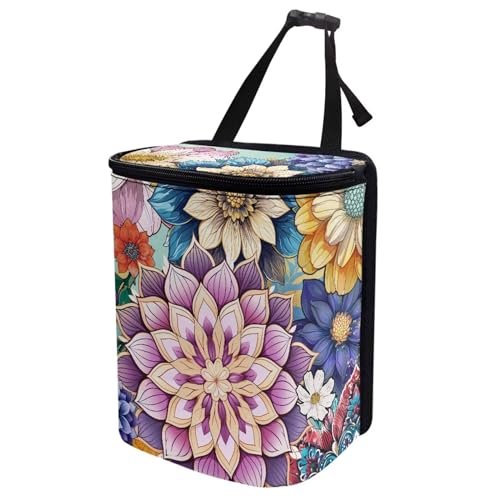 Image of Bright Blossom Flower Car Trash Can Hanging Garbage Bags for Back Seat,Durable Large Capacity Automotive Garbage Bin Rubbish Storage Bag for Travel,Picnic