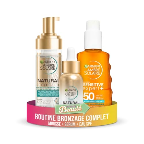 Eau Solaire SPF50 et Mousse Autobronzante Garnier pour un Teint Hâlé à la Plage