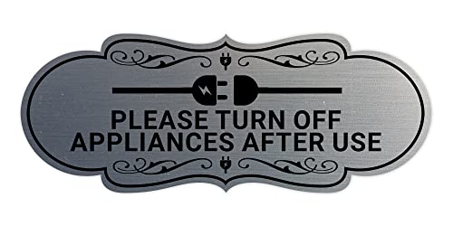 Panneau Please Turn Off Appliances After Use argenté brossé pour économie énergie