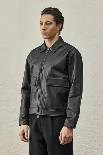 Image of SNITCH CATCH ME IF YOU CAN Men Casual Jacket For Streetwear | Box Fit Lapel Collar Solid With Zip Closure | Artificial Pu Leather & Polyester Lined For Outings