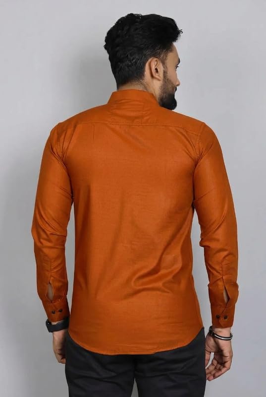Image of DEELMO Men Solid Slim Fit Casual Overshirt Style Shirt | Full Sleeve Button-Down Layering Shirt Smart Casual Look