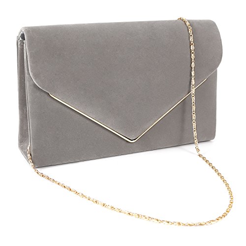 Anladia Kunstwildleder Umschlag Damentasche Abendtasche Wildleder Clutch Handtasche Grau