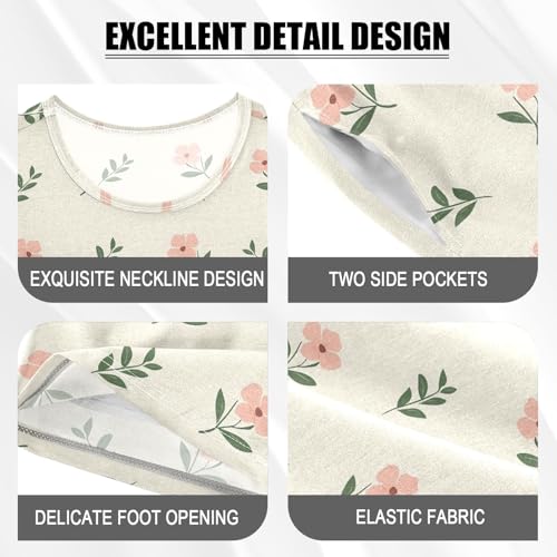 Flowers Leaves Light Yellow Background Pattern Summer Cute Pajama Sets, Short Sets for Daily Wears and Sleep Wears4