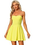 Allegra K Women's Sexy Strapless Party Dress Valentine Sweetheart Neck Off Shoulder Sleeveless Mini Dress Medium Yellow