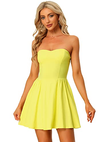 Allegra K Women's Sexy Tube Strapless Dress Sweetheart Neckline Off Shoulder Cocktail Valentines Day Mini Short Dresses Medium Yellow