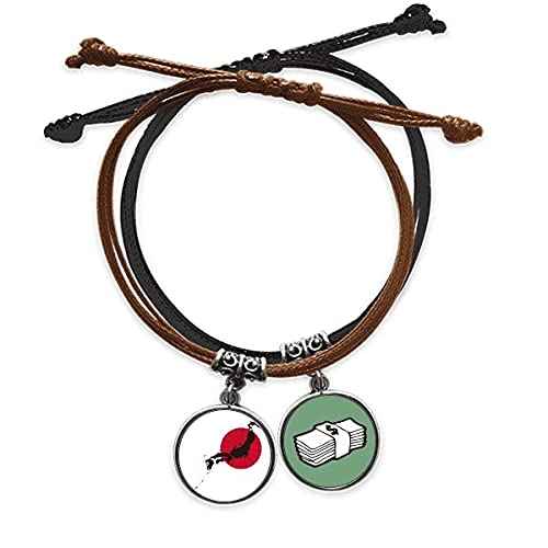 Pulsera de cuero con emblema japonés mapa grabado a mano pulsera ajustable retro