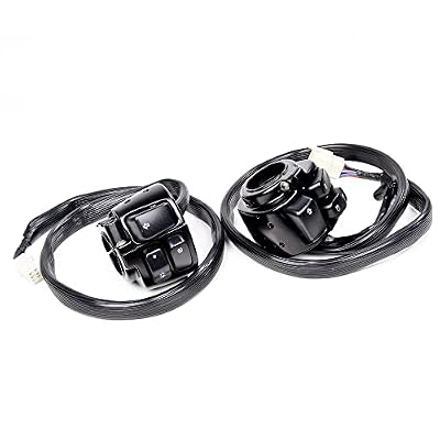Motorcycle Horn Switch Control + Brake Master Cylinder Clutch Levers + CNC 1 Handlebar Hand Grips Compatible with 1996-2012 Harley Softail Dyna Sportster (Black)
