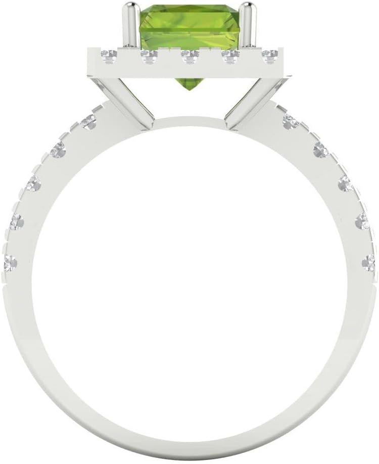 Clara Pucci 4 Brilliant Emerald Cut Solitaire W/Accent Halo Natural Green Peridot Bridal Wedding Statement Ring Solid 18K White Gold