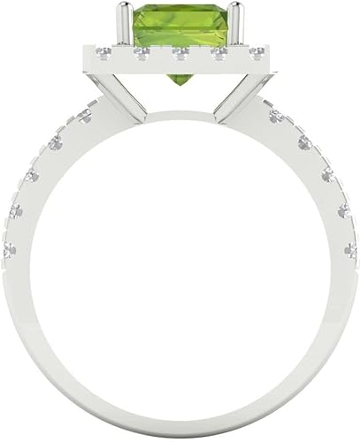 Vista 4 de Clara Pucci Anillo solitario de corte esmeralda de 3.90 quilates con halo de peridoto verde natural, promesa, aniversario, boda, oro blanco de 14 k