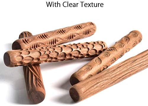 WINGOFFLY 4.7INCH Pottery Tools Wood Hand Rollers for Clay Clay Stamp Clay Pattern Roller(5PCS Set)