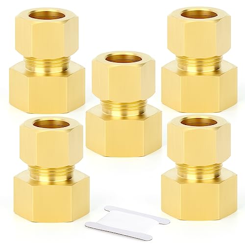 GASHER 5PCS Brass Compression Tube Pipe Fitting Connector, 1/2" Tube OD x 1/2" NPT Female Connector