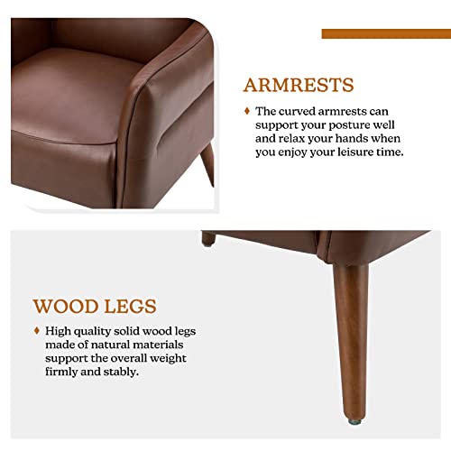 Hulala Home Modern Faux Leather Armchairs Set Of 2 With Tapered Wooden Legs, Comfy Upholstered Accent Chairs For Living Room Bedroom Office, Brown #TOP3