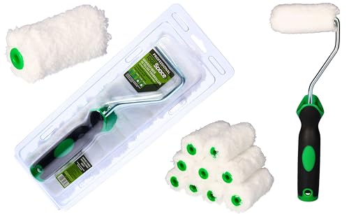 ToolSpace 10 x Rouleau de Peinture Lot - 7 cm Mini Rouleaux Microfibre - Manchon avec Poil Long - Patte Lapin avec Manche pour Peindre Rénovation Lasure Application - Intérieur Décoration Murale