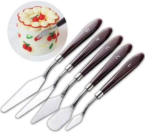 5 Piece Stainless Steel Cake Buttercream Icing Spatula, Baking Pastry Tools, Mixing Spatula Set, Oil Paint Toning Decorating Spatula, Grilling Spatula