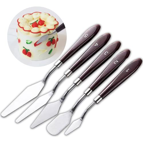 5 Piece Stainless Steel Cake Buttercream Icing Spatula, Baking Pastry Tools, Mixing Spatula Set, Oil Paint Toning Decorating Spatula, Grilling Spatula #TOP13
