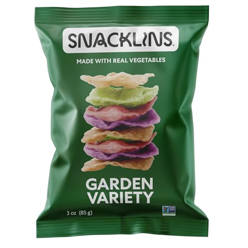 SNACKLINS Plant Based Crisps Garden Variety - NEW FLAVOR - Multi Serve | Plant-Based Crisps | Low Calorie | Gluten-Free | Kosher For Passover | 3oz Family Sized Bag (3oz - 1 Pack, Garden Variety)