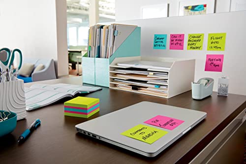 Post-it Super Sticky Notes, 7,6 x 7,6 cm, 1 cubo, 2 x The Sticking Power, cores brilhantes, recicláv