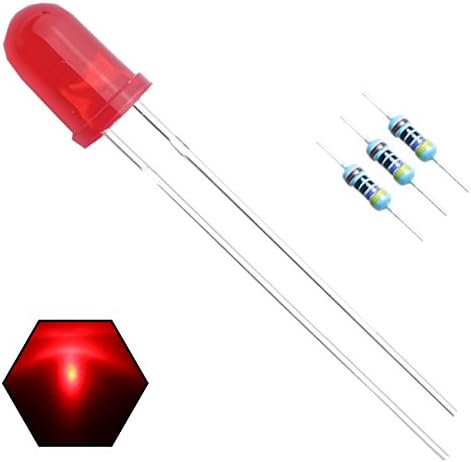 EDGELEC 100pcs 5mm Red Blinking Diffused LED Diodes 1.5Hz Flash (Single Color Flashing) Round Lens 29mm Lead DC 2V Blink Bulb Lamp Light Emitting Diode +100pcs Resistors 470ohm for DC 6-12V Included