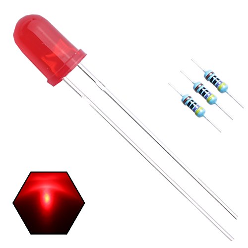 EDGELEC 100pcs 5mm Red Lights LED Diodes (Red Lens) Diffused Round Lens 29mm Long Lead (DC 2V) +100pcs Resistors (for DC 6-12V) Included Bulb Lamps Light Emitting Diode