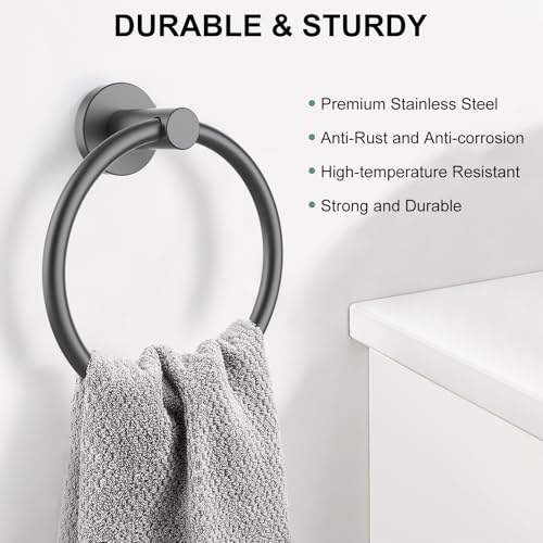 Image of SetSail Towel Holder for Bathroom Wall Mounted Screw-in Towel Ring Stainless Steel Hand Towel Holder Heavy Duty Towel Hanger for Bathrooms, Grey