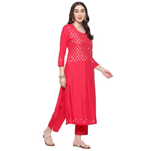 Image of BIBA Women Rayon Flex Straight Printed Suit Set