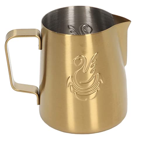 Jarra de café para espumar leche de acero inoxidable, taza de 380ml dorada con mango 7