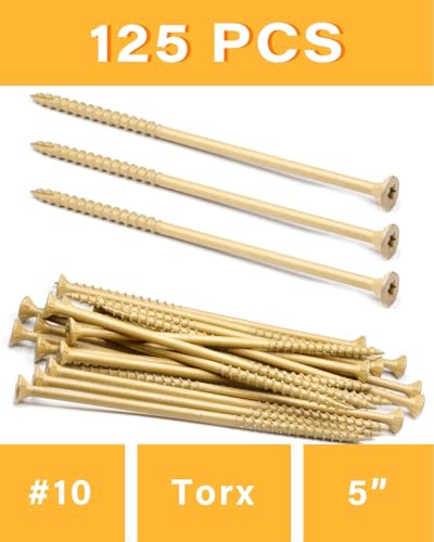 Image of IMSCREWS #10 x 5 Inch Deck Screws Exterior Wood Screws Tan Coated Carbon Steel Star Drive T25 Coarse Thread Partial Thread with Type 17 Point 125 Pack