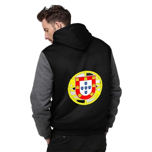Image of Portugal Emblem Football Hoodies Thick Full Zipped Jacket Graphic Hooded Sweatshirt Fleece Sweater Gray-style L